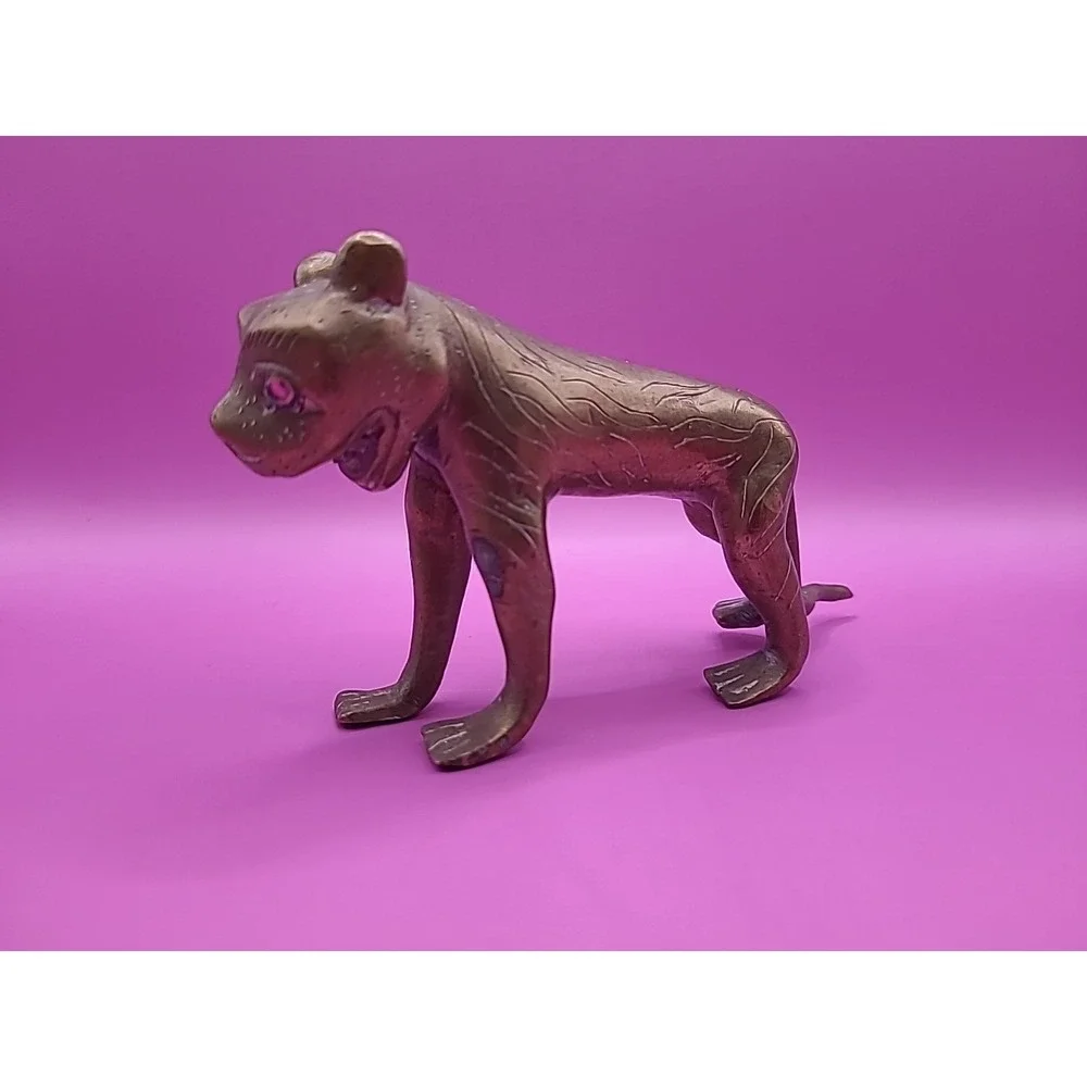 Antique Indian‎ Brass Tiger cast with open mouth and curved tail